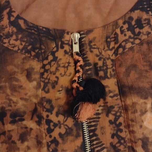 Soft Surroundings Venetian Midi Dress orange black zip top 3/4 sleeve fall 12 - Picture 3 of 12